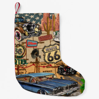 Meia De Natal Pequena Vintage Route 66, poster nostálgico.