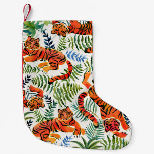 Meia De Natal Pequena Vintage Tiger Jungle Watercolor