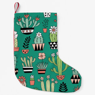 Meia De Natal Pequena Vintagem Verde de Fundo Cactusa Bloqueante