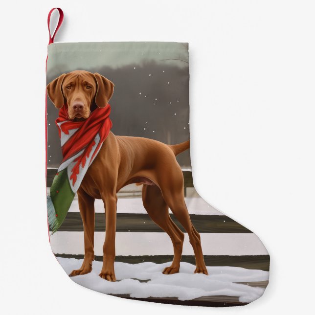 Meia De Natal Pequena Vizsla Dog no Natal da Neve (Frente)