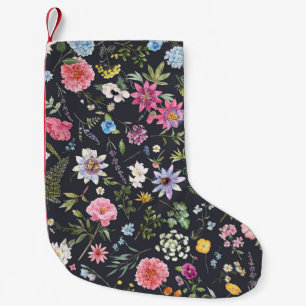 Meia De Natal Pequena Watercolor Floral: Padrão de Verão Gentil.