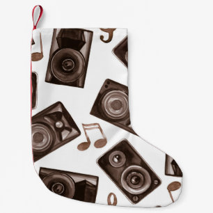 Meia De Natal Pequena Watercolor Music Auto-falantes Padrão Sepia