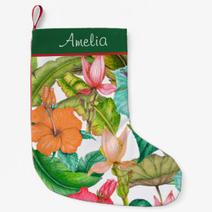 Meia De Natal Pequena Watercolor Tropical Havaiana Hibiscus Floral