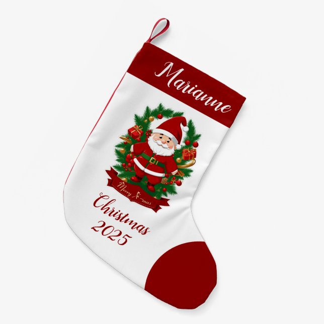 Meia De Natal Pequena Weihnachtsmann mit Tannenzweigen -  (Frente (Pendurada))