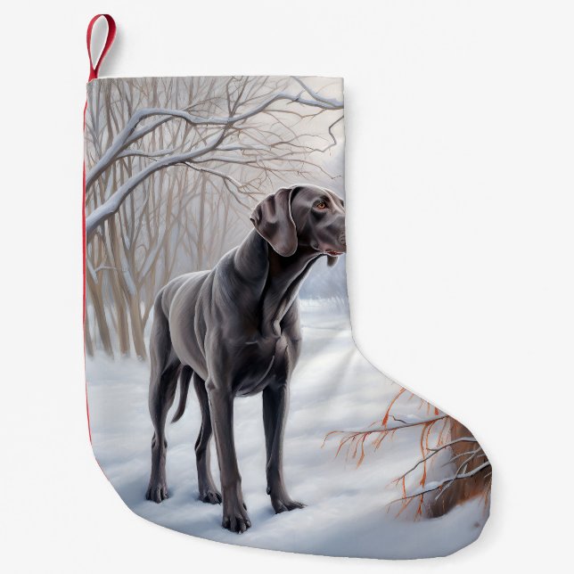 Meia De Natal Pequena Weimaraner Deixe-o nevar no Natal (Frente)