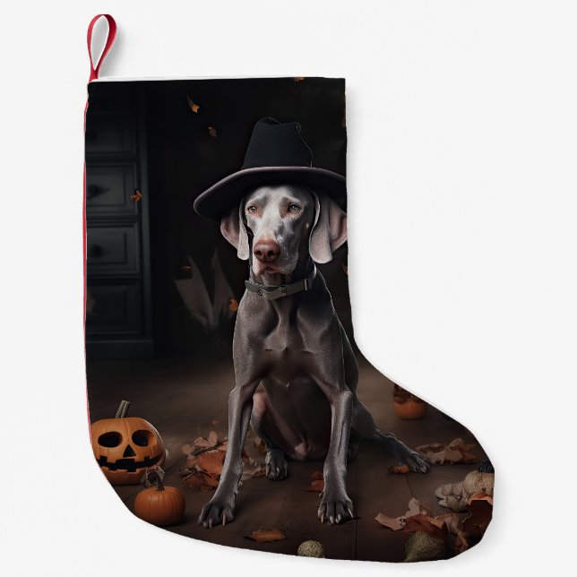 Meia De Natal Pequena Weimaraner Pumpkins Halloween Scary (Frente)