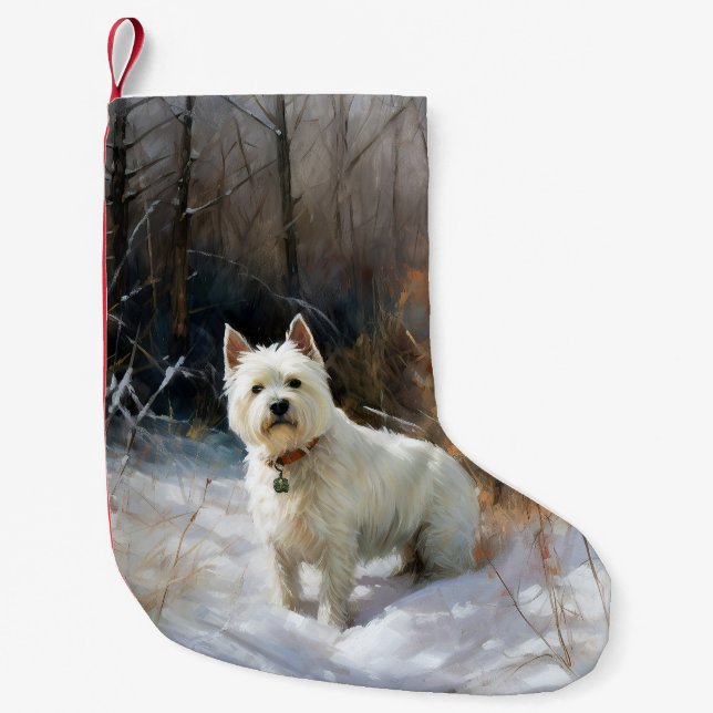 Meia De Natal Pequena West Highland White Terrier Deixe-o nevar no Natal (Frente)