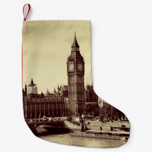 Meia De Natal Pequena Westminster de Londres com Big Ben e ponte. velho,