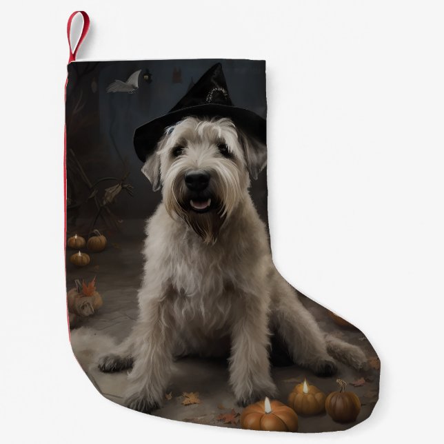 Meia De Natal Pequena Wheaten Terrier Pumpkins Halloween Assustado (Frente)