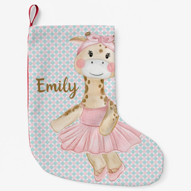 Meia De Natal Pequena Whimsical Ballerina Giraffe Personalizada (Frente)