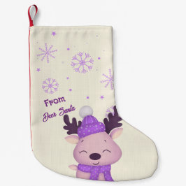 Meia De Natal Pequena Whimsical Cute Purple Reindeer Christmas Stocking