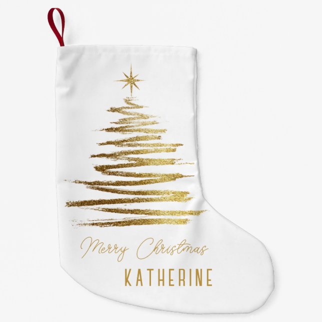 Meia De Natal Pequena White And Gold Elegant Christmas Tree (Frente)
