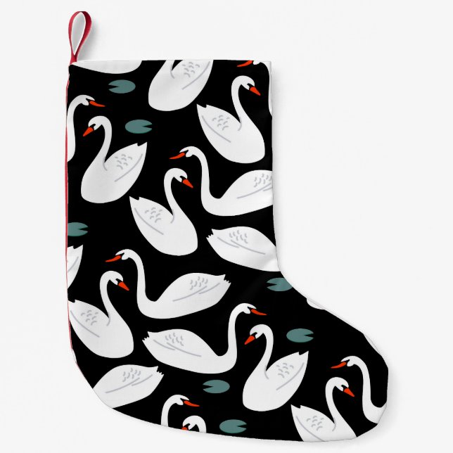 Meia De Natal Pequena White Swans Lake Seamless (Frente)