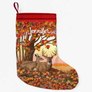 Meia De Natal Pequena Whitetail Deer no outono de Nova Inglaterra cai em