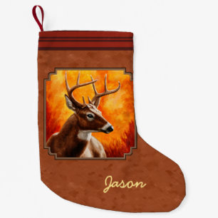 Meia De Natal Pequena Whitetail Deer no outono, Vermelho Brown