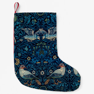 Meia De Natal Pequena William Morris Blue Birds Tapeçaria Clássica