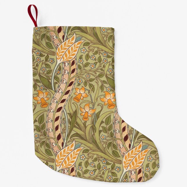 Meia De Natal Pequena William Morris Daffodil Garden Flower Classic Bota (Frente)