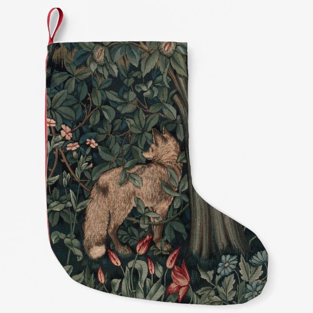 Meia De Natal Pequena William Morris Greenery Fox Willife (Frente)