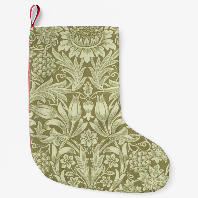 Meia De Natal Pequena William Morris Sunflower Green Flower (Frente)