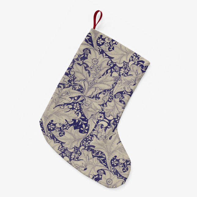 Meia De Natal Pequena William Morris Wallflower Blue damask (Frente (Pendurada))