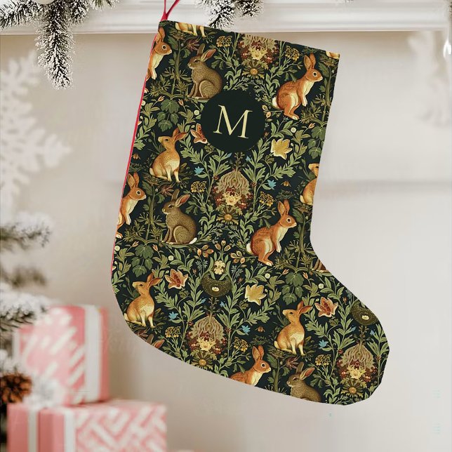 Meia De Natal Pequena William Morris Woodland Coelhos Florais Natal (Criador carregado)