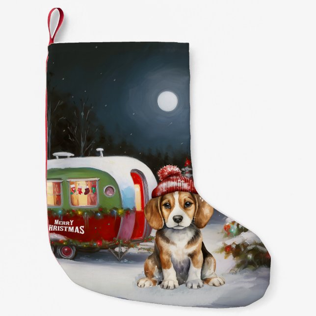 Meia De Natal Pequena Winter Beagle Caravan Christmas Adventure (Frente)