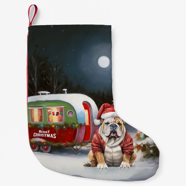 Meia De Natal Pequena Winter Bulldog Caravan Christmas Adventure (Frente)