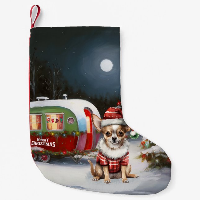 Meia De Natal Pequena Winter Chihuahua Caravan Christmas Adventure (Frente)