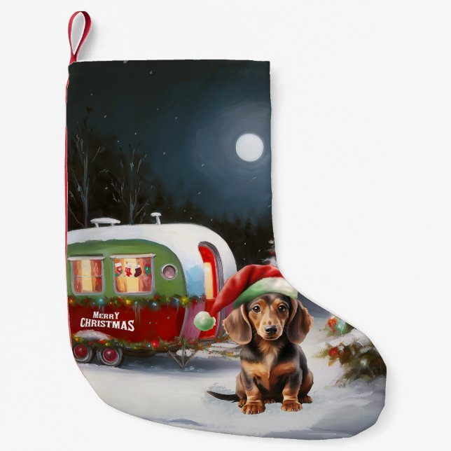 Meia De Natal Pequena Winter Dachshund Caravan Christmas Adventure (Frente)