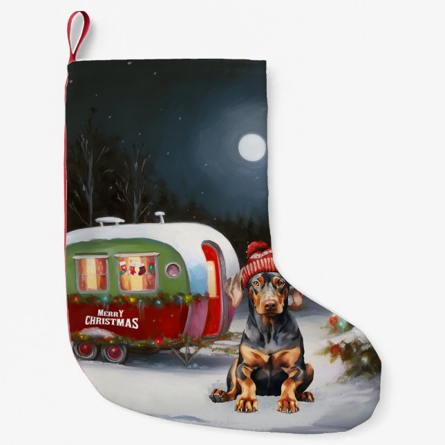 Meia De Natal Pequena Winter Doberman Caravan Christmas Adventure (Frente)