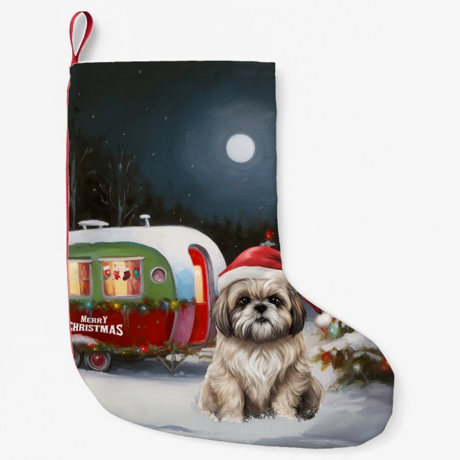 Meia De Natal Pequena Winter Havanese Caravan Christmas Adventure (Frente)