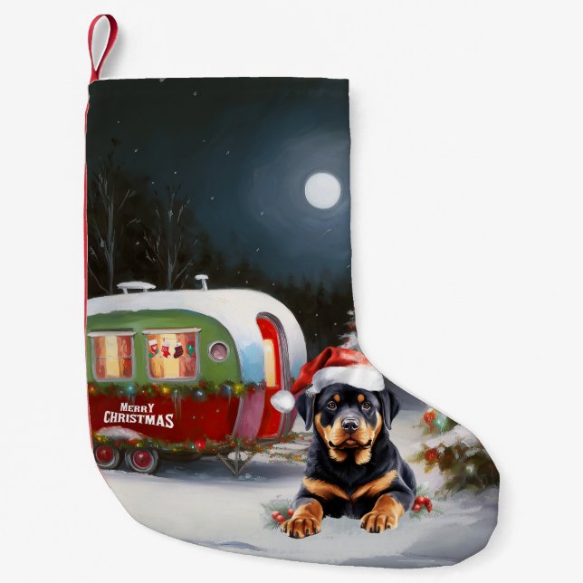 Meia De Natal Pequena Winter Rottweiler Caravan Christmas Adventure (Frente)