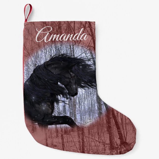 Meia De Natal Pequena Winter Wonderland Friesian Horse Stocking (Frente)
