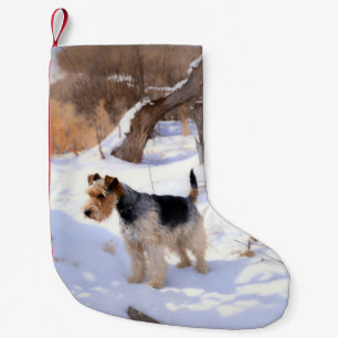 Meia De Natal Pequena Wire Fox Terrier Deixe Nevar Natal 