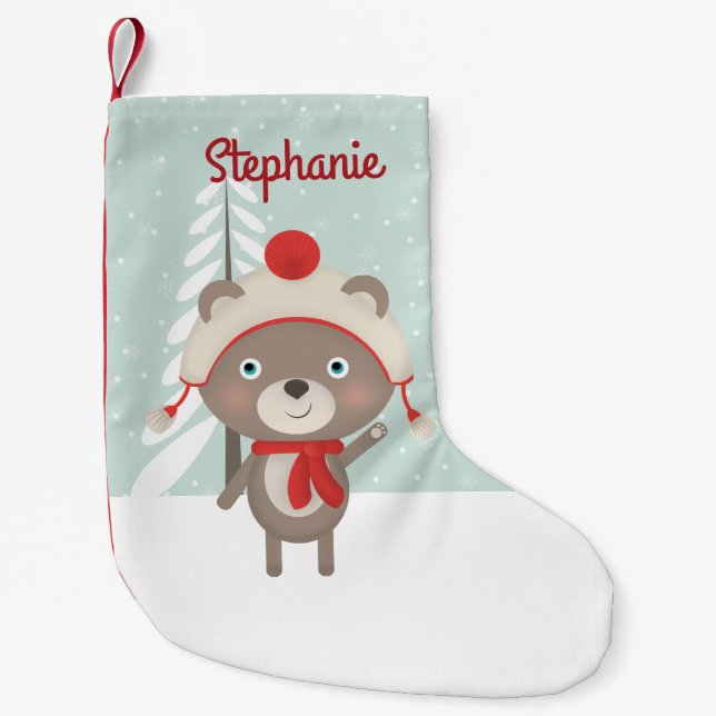 Meia De Natal Pequena Woodland Bear Christmas (Frente)