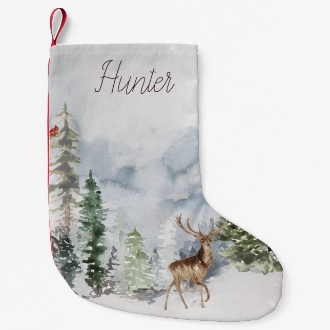 Meia De Natal Pequena Woodland Forest Deer com Nome (Frente)