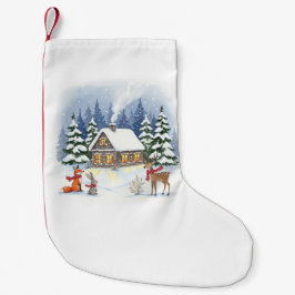 Meia De Natal Pequena Woodland Winter Cabin Christmas Stocks
