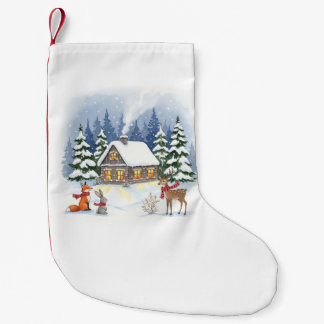 Meia De Natal Pequena Woodland Winter Cabin Christmas Stocks