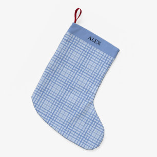 Meia De Natal Pequena Xadrez Azul
