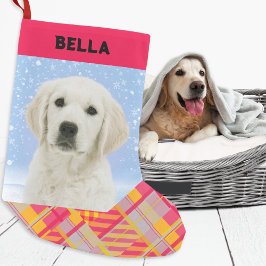 Meia De Natal Pequena Xadrez Colorido Foto do Seu Cachorro Nome Amante d