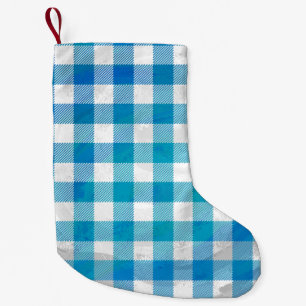 Meia De Natal Pequena Xadrez de Búfalo Quadriculado Azul e Branco