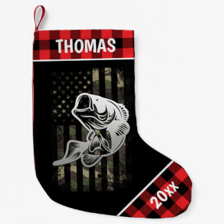 Meia De Natal Pequena Xadrez de Pesca Personalizada de Bandeira de Camuf