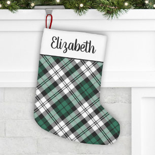 Meia De Natal Pequena Xadrez de Tartan Verde e Negro Russo Personalizada