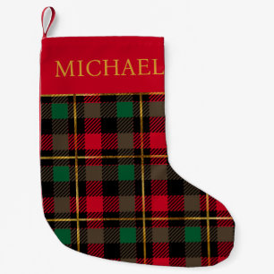 Meia De Natal Pequena Xadrez de Tartan Verde Vermelho Personalizada