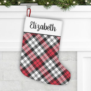 Meia De Natal Pequena Xadrez de Tartan Vermelho e Negro Russo Personaliz