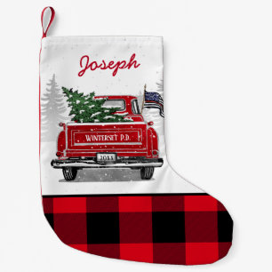 Meia De Natal Pequena Xadrez do Caminhão-de-Búfalo com Sinalizador Verme