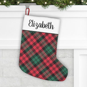 Meia De Natal Pequena Xadrez Escocês Vermelho e Verde Rústico Personaliz