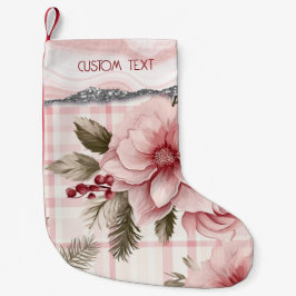 Meia De Natal Pequena Xadrez Floral de Natal Cor-de-Rosa Personalizada