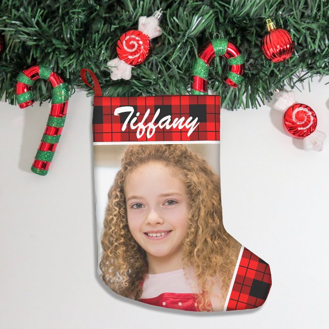 Meia De Natal Pequena Xadrez Personalizada De Dois Lados (Add festive charm to your home with our stylish Christmas stockings, perfect for gifts & cozy decor!)
