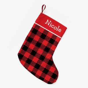 Meia De Natal Pequena Xadrez Preta e Vermelha Personalizada